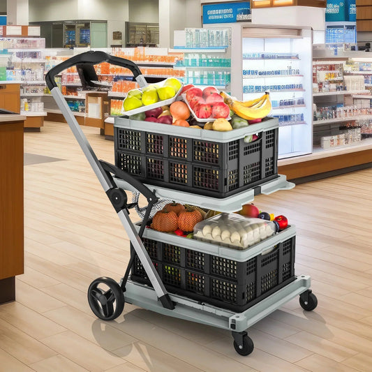 🛒💼 Multifunction Portable Shopping Cart with Extra Storage (Includes Modular Compartments 🎯) 🌟🚗